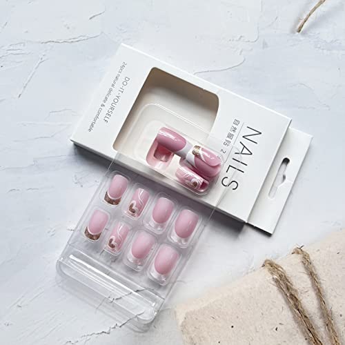 24 Piece Pink Glitter Heart French Tip Press-On Nails for Effortless Nail Art - Image 5