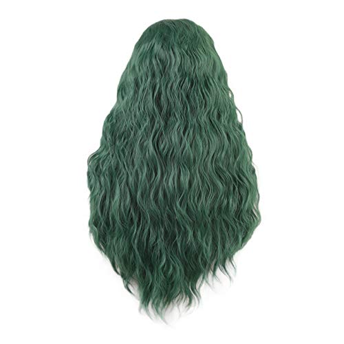 WeiSha Dark Green Wig For Women Long Wavy Synthetic Lace Front Wig Beach Wave With Natural Hairline Side Parting 13x4 Frontal Lace Wig Heat Friendly Fiber Viridian Green Wig 150% Density (24 Inches) - Image 4