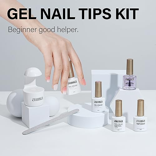 AILLSA Extra Short Coffin Gel Nail Kit 240pcs Full Nail Tips with 2 In 1 Nail Glue Base Top Coat Nail Dehyrator U v Led Lamp, Gel Extension Nail Kit for Beginners Home Salon - Image 8