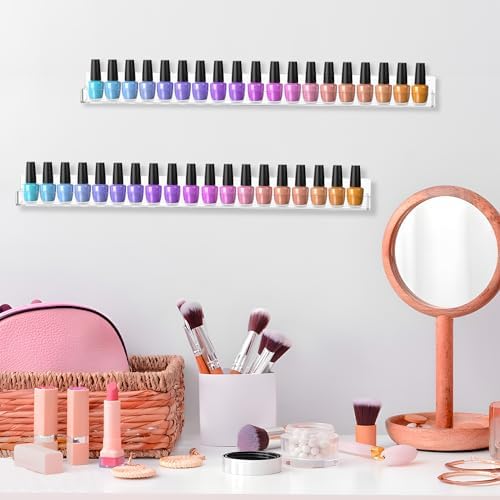 HBlife 24 Inch Clear Acrylic Nail Polish Rack for 48 Bottles Wall Mounted Display - Image 2