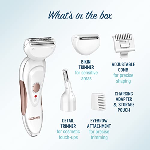 Conair All-In-1 Body and Facial Hair Removal for Women, Cordless Electric Trimmer & Shaver, Perfect for Face, Ear/Nose, Eyebrows, Legs, and Bikini Lines - Image 2