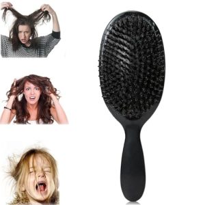 No Shampoo Hair Brush, Boar Bristle Hair Brush, Hair Detangler Brush for Natural, Curly, Straight, Wet or Dry Hair, Detangling Hair Brush for Women Kids (Plastic Black)