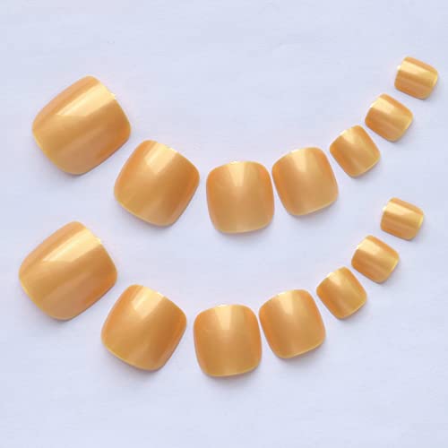 Press on Toenails 120pcs Short Square Fake Toenails Full Cover Gold Glossy Acrylic False Toe Nails Tips with 5 Sheets Adhesive Glue Tabs for Women and Girls Foot Decor - Image 2