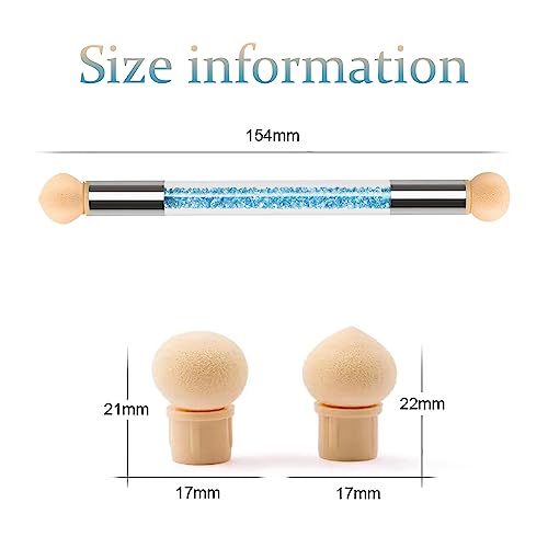 Blue Double-Head Ombre Nail Sponge Brush Kit with Rhinestone Handle 16 Replacement Heads - Image 2