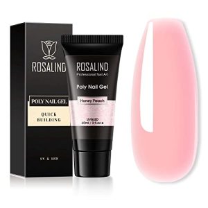ROSALIND 60ML Pink Poly Nail Gel, Peach Pink Poly Extension Gel for Nails Nature Poly Pink Gel Color Builder Nail Strengthen Gel Poly Nail Art Design, Poly Acrylic Gel Packs for Women Christmas