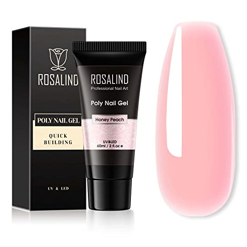 ROSALIND 60ML Pink Poly Nail Gel, Peach Pink Poly Extension Gel for Nails Nature Poly Pink Gel Color Builder Nail Strengthen Gel Poly Nail Art Design, Poly Acrylic Gel Packs for Women Christmas
