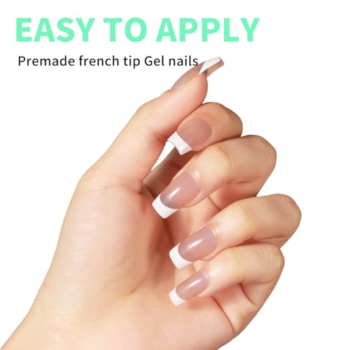 Monja French Tips Medium Square Colord Nail Tips Soft Gel Nail Tips No Need to File 144pcs Pre-French Nails Gel Fake Nails for Nail Extension 10 Sizes Easy to Use - Image 6