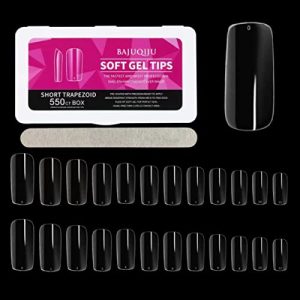 Gel Nail Tips Gel Nails Kit 550pcs Medium Square Pre-Shaped Soft Clear Full Cover for Soak off Nail Extension Gel Nail Tips Acrylic Nails False Press On Nail(Square)