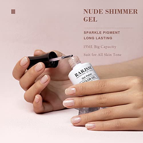 RARJSM Nude Glitter Gel Polish Gray Pink Sparkle Holographic Rainbow Iridescent Shimmer Gel Nail Polish Neutral Light Pink Sheer Jelly Transparent Single Bottle Soak off UV LED Cured for Home Salon - Image 2