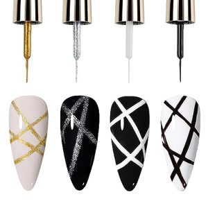 4 Color Gel Nail Art Liner Set Black White Gold Silver for DIY Designs