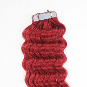 18Inch 45cm Tape-in Curly Hair Extensions Seamless Tape Weft Remy Human Hair (18inch20pcs40gram, Red)