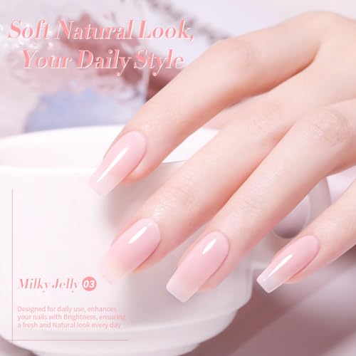 Born Pretty Hema-Free X-Jelly Gel Jelly Pink Gel Nail Polish Sheer Light Pink Translucent Soak Off Gel Polish U V Light Cure for Nail Art DIY 15ML,75% Mily Jelly - Image 3