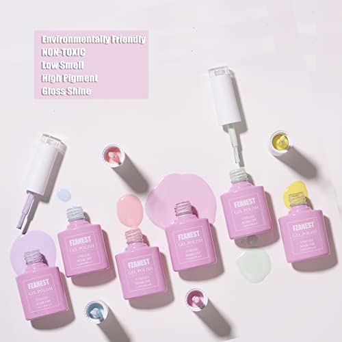 FZANEST 6-Piece Pastel Nude Gel Nail Polish Set - Pink, Purple, Blue, Green, Yellow - Image 2