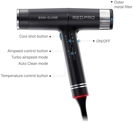 RED Pro Hair Dryer Soni-Clone 110,000 RPM High Speed BLDC Motor Dryer, Strong Air Flow for Fast Drying, Lightweight with Luxury Home & Travel Pouch, Magnetic Nozzle Hair Pik, Diffuser & Concentrator - Image 4