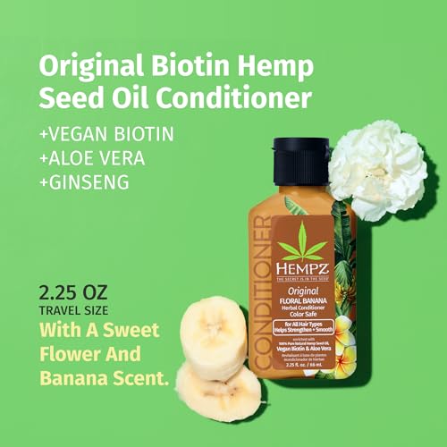 Hempz Biotin Conditioner - Original Light Floral & Banana - For Growth & Strengthening of Dry, Damaged and Color Treated Hair, Hydrating, Softening, Moisturizing - Travel Size 2.25 Fl OZ - Image 2
