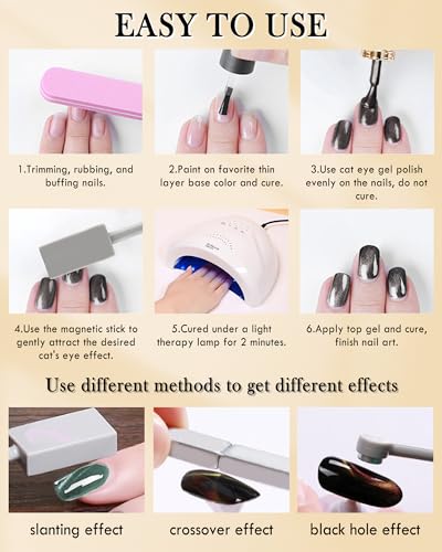 Black Crystal Cat Eye Gel Nail Polish, 9D Holographic Glitter Aurora Cateye Gel Polish, Diamond Shiny Magnetic Stick Nail Polish Kit, Soak Off UV Gel DIY Nail Art Manicure Home Salon Gift for Women-03 - Image 6