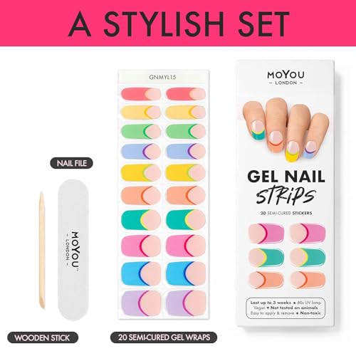 MOYOU LONDON Semi Cured Gel Nail Strips, 20 Pc. Gel Wraps for Nails, Get 1 Free UV Lamp When You Get 2 or More, Easy Apply & Remove for Salon-Quality Manicure - Pink Sunset - Image 6