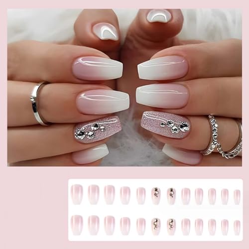 YoYoee Long Coffin False Nails Gradient Press on Nails Glossy Fake Nails Galaxy Stick on Nails for Women and Girls 24PCS - Image 2
