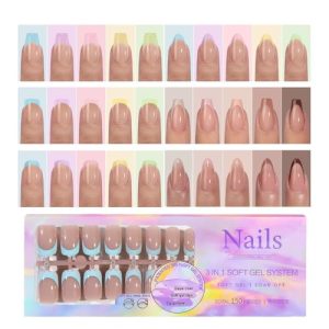 LuGlory 1050 Piece Color Salon Acrylic Semi Gel Nail Tips with Pre-applied Primer and Base Coat