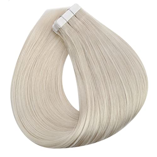Full Shine Tape in Hair Extensions Human Hair #1000 White Blonde Hair Extensions Seamless Tape Hair Extensions 18Inch Real Hair 20Pcs Straight Human Hair Extensions Tape ins 50Grams - Image 8