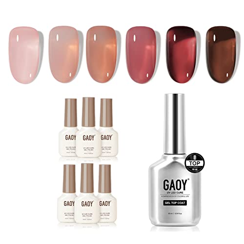 GAOY Rose Garden Sheer Jelly Gel Nail Polish Kit 6 Colors + Top Coat