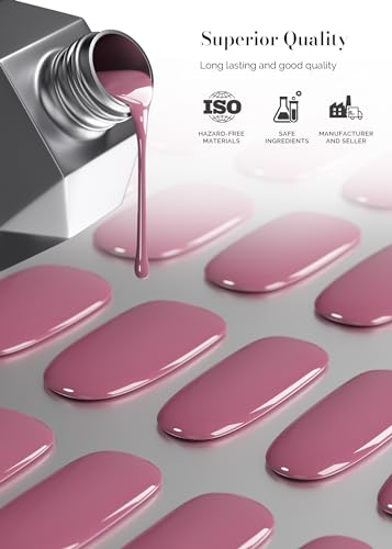 MelodySusie Semi Cured Gel Nail Strips, Rose Pink- Works with Any Nail Lamps, Salon-Quality, Long Lasting, Easy to Apply - Includes 30Pcs, Free 5D Stickers, 2 Prep Pads, Nail File & Wooden Stick - Image 3
