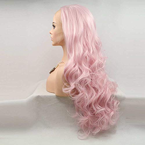 xiweiya Baby Pink Wig Long Body Wave Light Pink Synthetic Lace Front Wig Heat Resistant Fiber Hair Wig Middle Part Cosplay Wig 24inch - Image 2