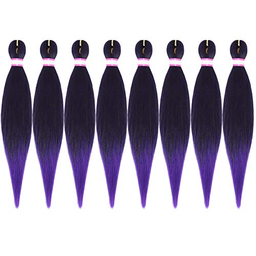 Pre-Stretched 20 Inch Yaki Straight Synthetic Braiding Hair Extensions 8 Packs #T1B/Purple