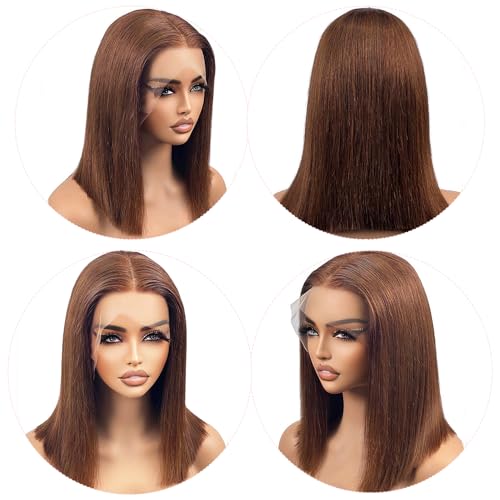 Bob Wig Human Hair 13x4 HD Lace Front Bob Wigs 10 Inch Chocolate Brown Short Bob Wigs Human Hair 180% Density Glueless Bob Wigs Human Hair Pre Plucked - Image 4