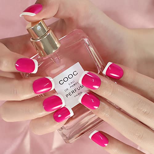 Short Rose Pink White French Squoval Press-On Nail Tips for Full Cover Daily Wear - Image 4