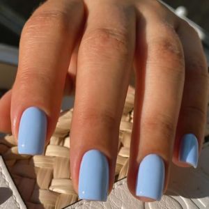 KQueenest 30 Piece Baby Blue Short Medium Square Acrylic Press On Nails Set - Daily Wear