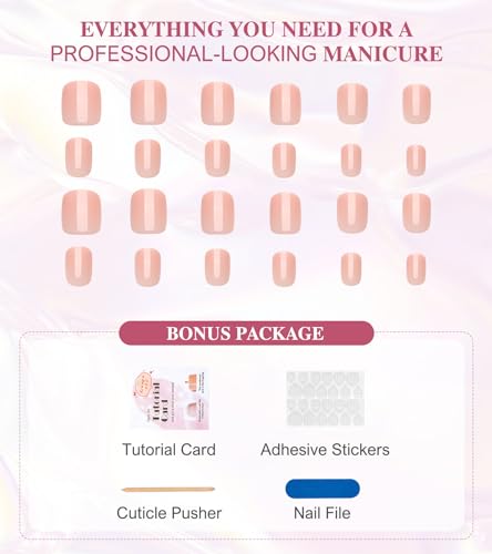 Press On Nails Short - Aegenacess Square Press On Nails, Jelly Pink Stick On Nails, Semi-Transparent Glue On Nails with Stickers, Solid Color Fake Nails in 12 Size - 24PCS False Nail Kit - Image 2