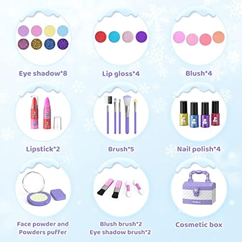 PERRYHOME 35-Piece Washable Non-Toxic Kids Makeup Kit for Girls, Ages 3-12, Purple Frozen Set - Image 2