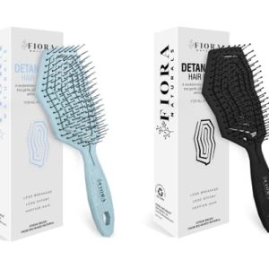 Detangler Brush by Fiora Naturals - 100% Bio-Friendly Detangling brush w/Ultra-Soft Bristles - Glide Through Tangles with Ease, For Curly, Straight, Black Natural, Women, Men, Kids (Blue & Black)