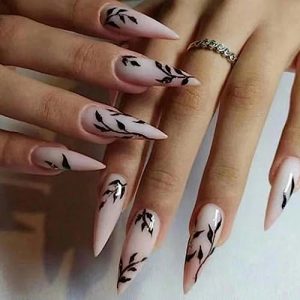 Glossy Black Willow Leaf Almond Stiletto Press On Nails 24 Piece Set