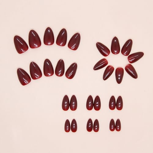 24 Pcs Wine Red Short Oval Press On Nails Set for Average to Wide Nail Beds - Image 3