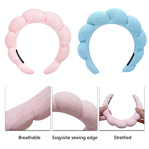 Sponge Spa Headband for Washing Face, 2 Pack Makeup Headbands Women Girls, Wash Yoga Sports Shower Head Band Terry Towel Cloth Hair Skincare, Removal - Image 4