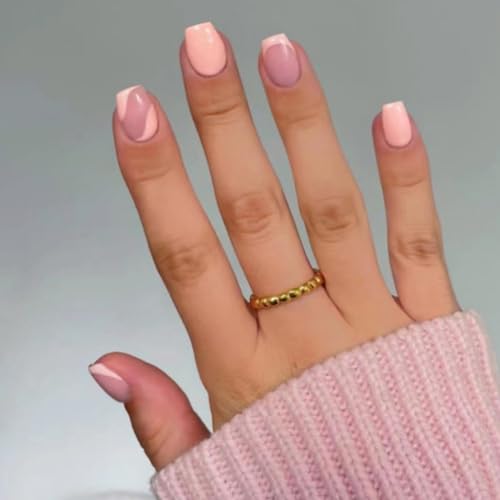 24 Pcs Nude Pink Press on Nails Short Square Coffin Fake Nails Press ons French Ballet Glossy Pure Color Design Nail Tips Full Cover False Nails Stick on Nails Acrylic Nail Kit for Women Manicure