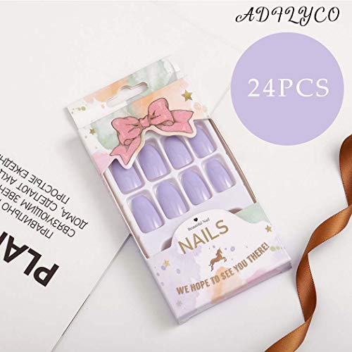 Glossy Long Fake Nails Purple Coffin Press on Nails Acrylic Full Cover False Nails for Women and Girls (24Pcs) (SET1) - Image 7