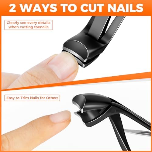 Toenail Clippers for Thick Nails for Seniors, Angled Head Large Toe Nail Clippers with Catcher,Heavy Duty Fingernail Clippers with Wide Opening Nail Cutter Men & Women, Black - Image 6