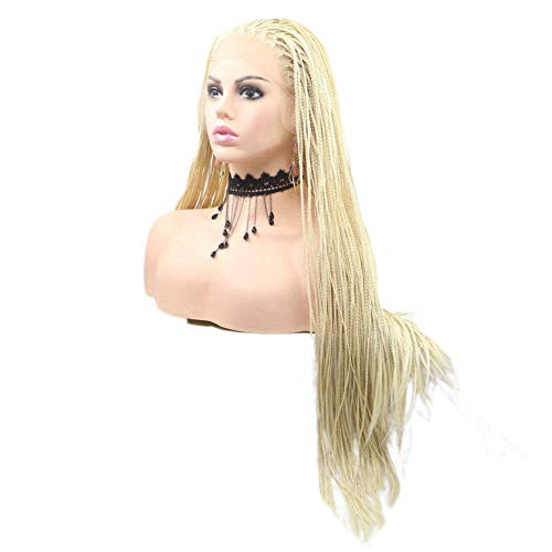 Blonde Micro Braided Lace Front Wigs for Women Long Box Braid Wig Soft Braids Lace Wig Realistic Handmade Natural Hairline Glueless Synthetic Heat Resistant Fiber Hair Cosplay Daily Briaded Wig 26Inch - Image 3