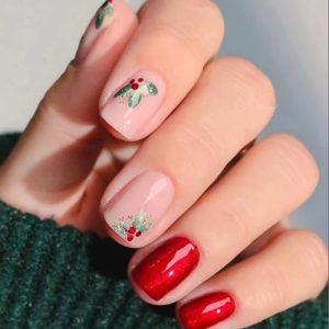 24 Pcs Red Press on Nails Short Square - Valentines Fake Nails Press ons Full Cover Nail Tips with Flowers Design Acrylic Nail Kit False Nails Stick on Nails for Women Manicure