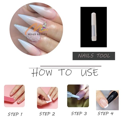 MISUD Press on Nails Long Stiletto Fake Nails Glossy Glue on Nails Sharp Almond Acrylic Nails Natural Ombre Artificial Nails Bling Glitter Stick on False Nails with Rhinestone Design 24 pcs - Image 6