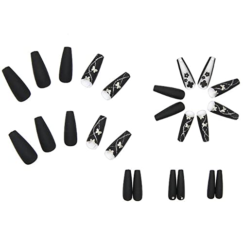 YoYoee 24PCS Black Butterfly Coffin Press-On Acrylic Nails - Medium Size - Image 3