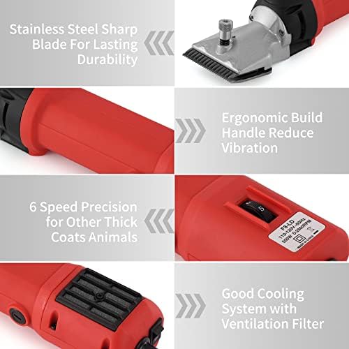 Heavy Duty Clippers for Thick Coats Animals, 500W Professional Electric Shearing Machine for Horse Pony Cattle and Large Dogs Livestocks Grooming, 6 Speed & 2 Detachable Shearing Blades - Image 4