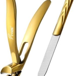 Gold Ergonomic Toenail Clippers for Seniors with Comfortable Grip for Thick Nails