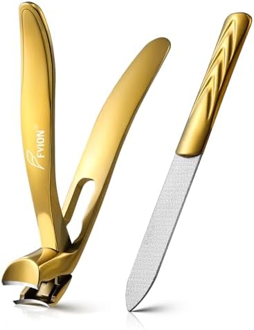 Gold Ergonomic Toenail Clippers for Seniors with Comfortable Grip for Thick Nails