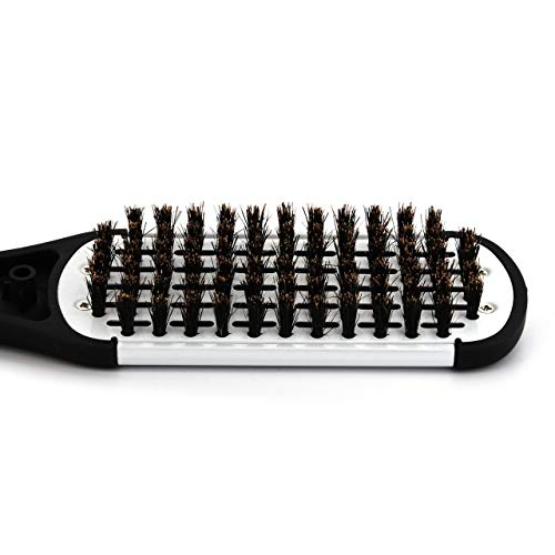 White Double-Sided Boar Bristle Hair Brush Comb with Clamp for Straightening and Styling - Image 4