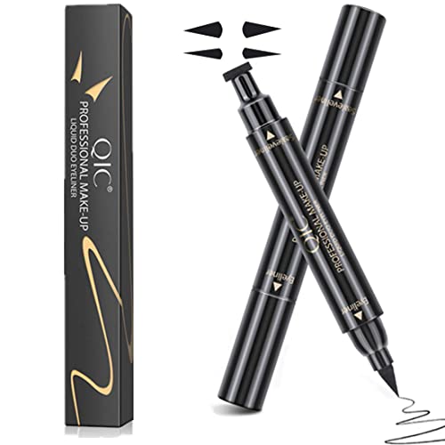 2 PCS Winged Eyeliner Stamp Dual Ended Liquid Eyeliner Pen for Wing Cat Eye,Waterproof Long Lasting Smudge-proof Liquid Eye Makeup Black