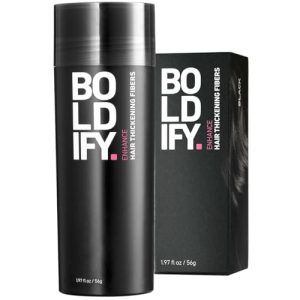 BOLDIFY Hair Fibers (56g) Fill In Fine and Thinning Hair for an Instantly Thicker & Fuller Look - Best Value & Superior Formula -14 Shades for Women & Men - BLACK
